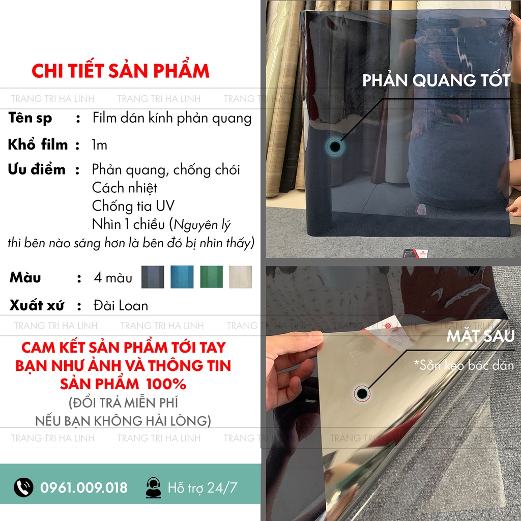 Phim cách nhiệt chống nắng nóng cửa sổ cửa kính , decal phản quang chống chói khổ 1m nhiều màu - Trang Trí Hà Linh