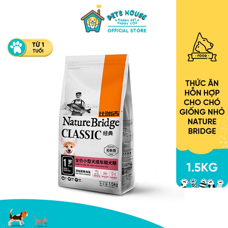 Thức ăn cho chó trưởng thành giống nhỏ trên 1 tuổi, hạt cứng Nature Bridge 1.5 KG