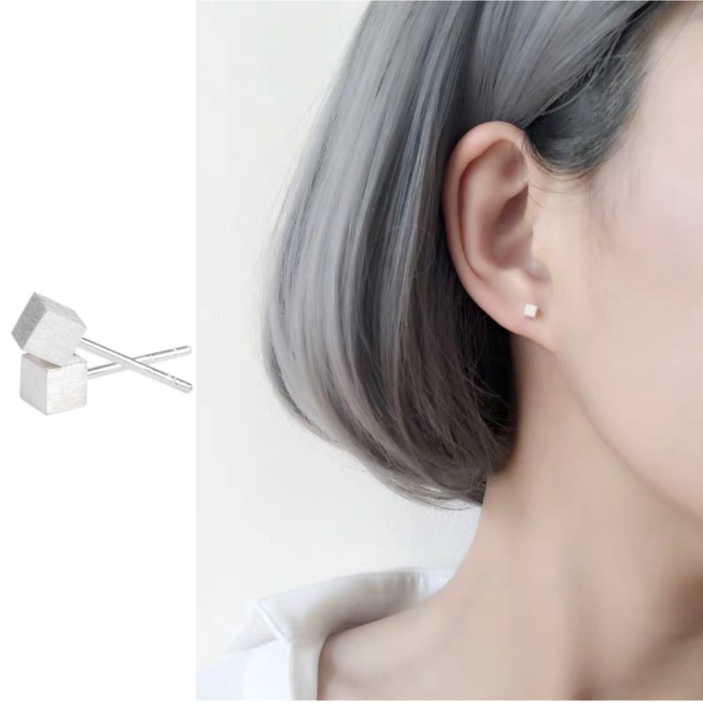 Bông tai mạ bạc 925 hình vuông đơn giản dễ phối đồ cho nữ