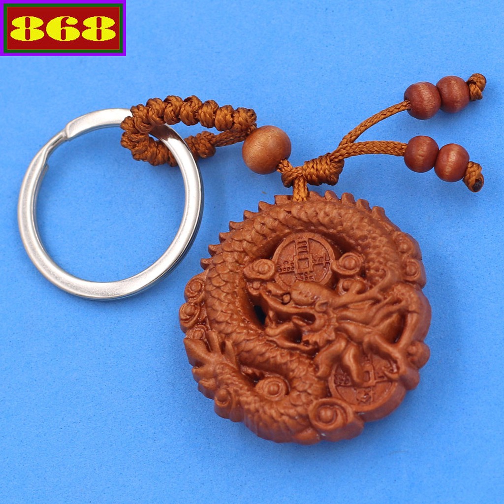 Combo 3 móc chìa khóa tượng Rồng gỗ đào 3 chiều
