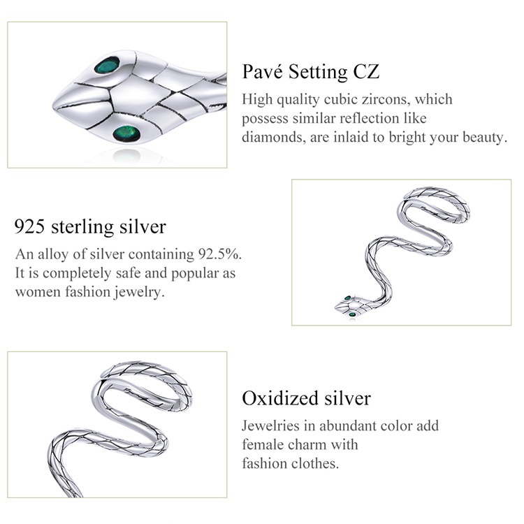 Khuyên Tai Dạng Kẹp BSE510 Hình Rắn Thần Bằng Bạc Sterling 925 Không Gây Dị Ứng Thời Trang Cho Bạn Nữ