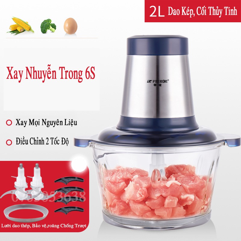 Máy Xay Thịt Đa Năng PESKOE XNR-11 Cối Inox, Thủy Tinh 4 Lưỡi  Công suất 300W Dung Tích 2L/3L