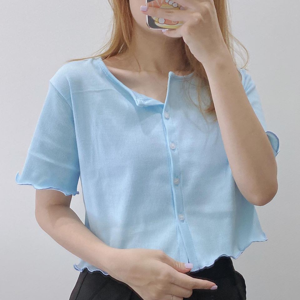 Áo CropTop tay ngắn YAYSHOP phong cách Hàn Quốc chất thun gân mềm Cuốn Biên cực xinh xắn