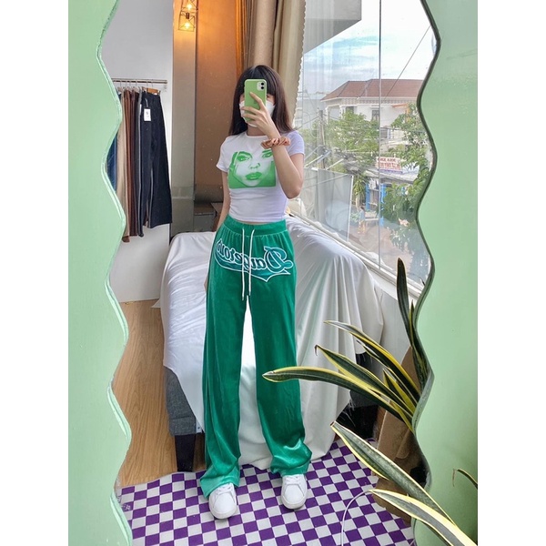 - Có sẵn - Quần dài nhung nâu / xanh lá