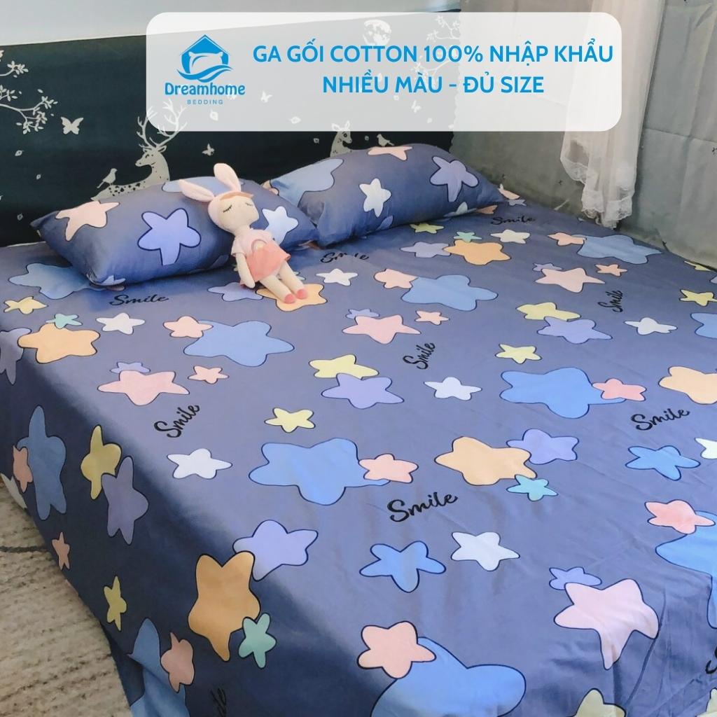 Bộ ga giường cotton living kèm 2 vỏ gối nhiều màu, đủ size nệm Dreamhomebedding