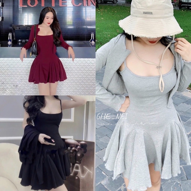Set váy 2s from xoè kèm khoác hàng đẹp y hình