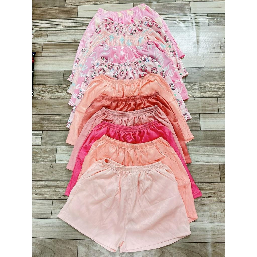 Quần đùi nữ mặc nhà, Quần short mặc ngủ nữ chất liệu lụa mềm mại nhiều họa tiết freesize