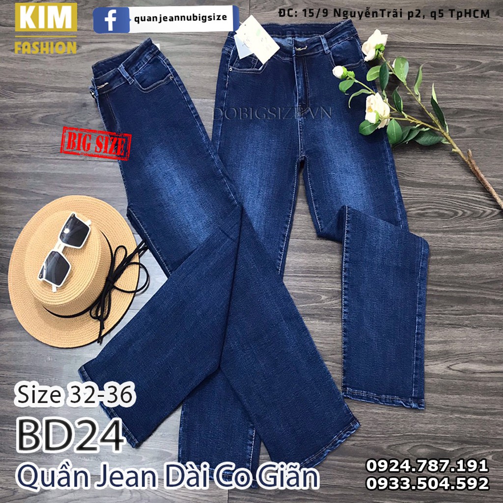 Quần jeans dài bigsize co giãn ống suông BD24 size 32-36