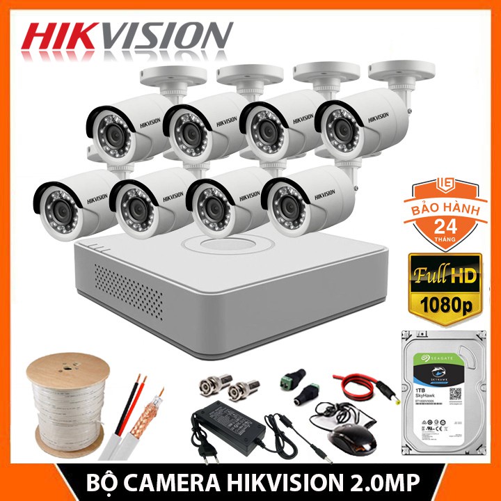 [RẺ VÔ ĐỊCH] Trọn Bộ Camera giám sát HIKVISION 5/6/7/8 mắt 2.0MP, FHD 1080P, Ổ cứng HDD, Đầy đủ phụ kiện để lắp đặt