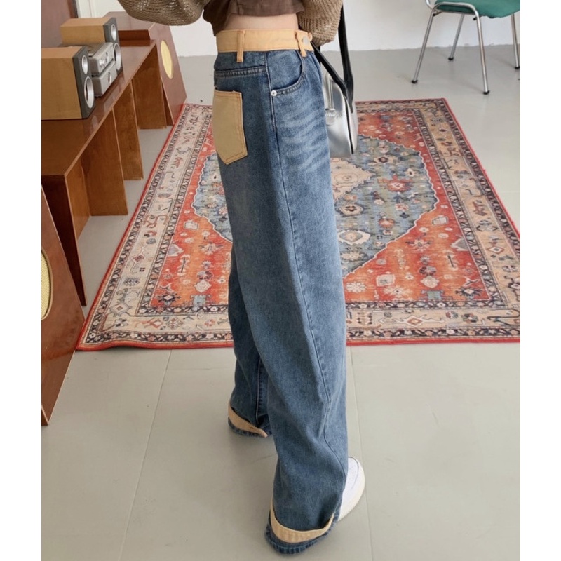 Quần jean ống rộng lưng cao dễ phối đồ thời trang mùa hè cho nữ