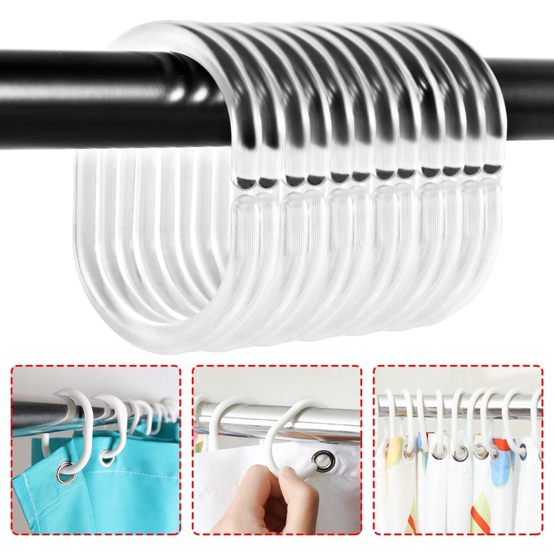 Set 12 móc nhựa treo rèm cửa nhà tắm hình chữ C