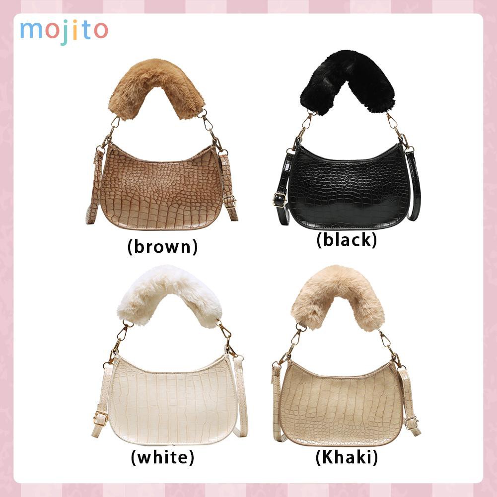 MOJITO Retro Plush Handle Shoulder Messenger Bag Alligator Women Leather Handbags