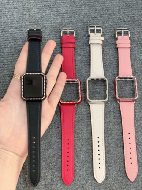 Combo dây da và ốp viền hột dành cho Apple Watch