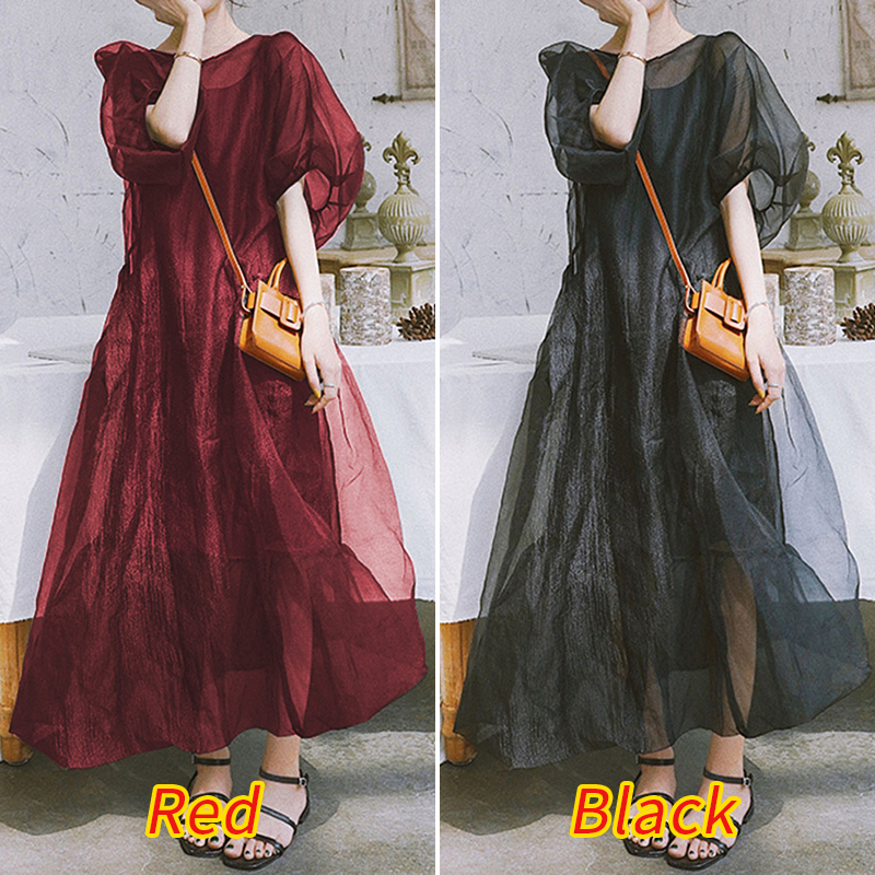 Đầm Maxi ZANZEA Xuyên Thấu Tay Ngắn Thời Trang Dành Cho Nữ | BigBuy360 - bigbuy360.vn