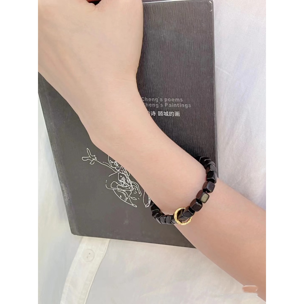 Vòng Tay Hạt Gỗ Mun Hình Tròn / Vuông Đường Vuông Đơn Giản 6mm Dễ Phối Đồ Cho Nam Và Nữ