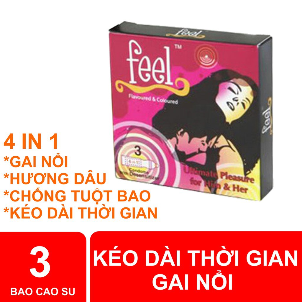 [HOT] Bao Cao Su FEEL 4 In 1 (Hộp 3 cái) [BI-GAI-KHOÁI CẢM CỰC ĐỘ - KÉO DÀI THỜI GIAN]- Cho Nàng Thỏa mãn-Chính Hãng!