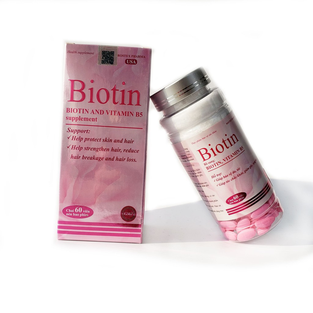Viên Uống Biotin Bổ Sung Biotin, Vitamin B5- Giúp Giảm Rụng Tóc, Kích Mọc Tóc, Loại Bỏ Mụn Trứng Cá, Làn Da