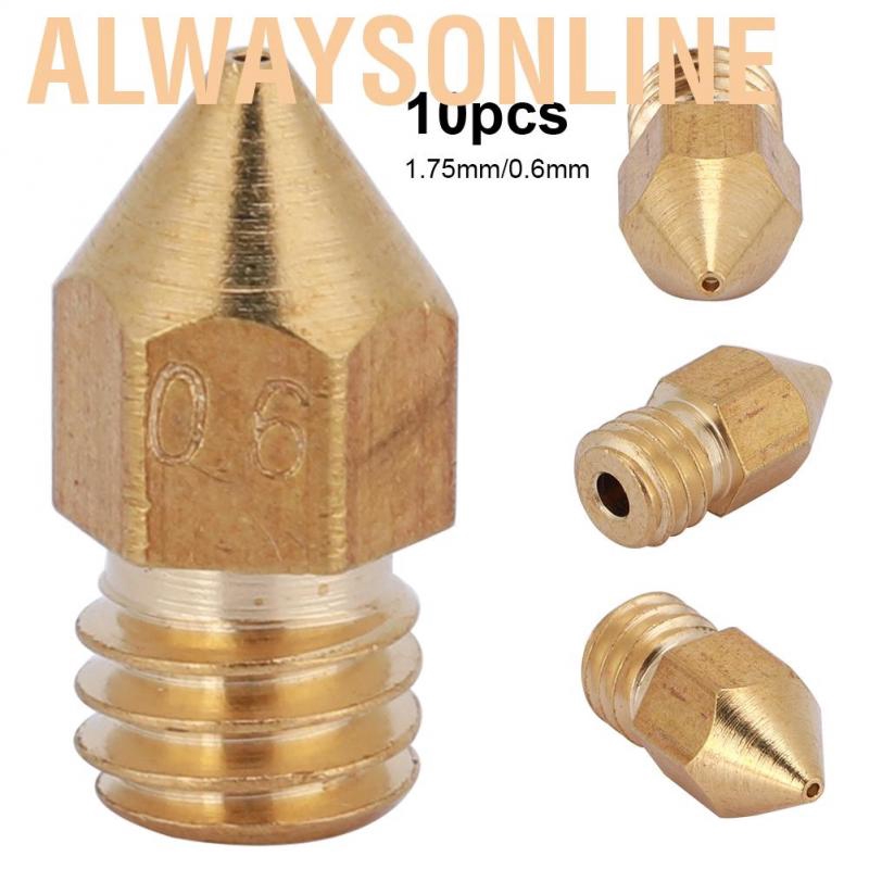 Alwaysonline 2019 Wholesale 10Pcs MK8 Extruder Nozzle for 3D Printer Parts 1.75mm/0.6mm High Quality Brass Nozz