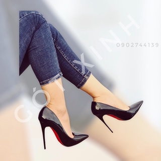Cao gót đen bóng đế đỏ 9 cm