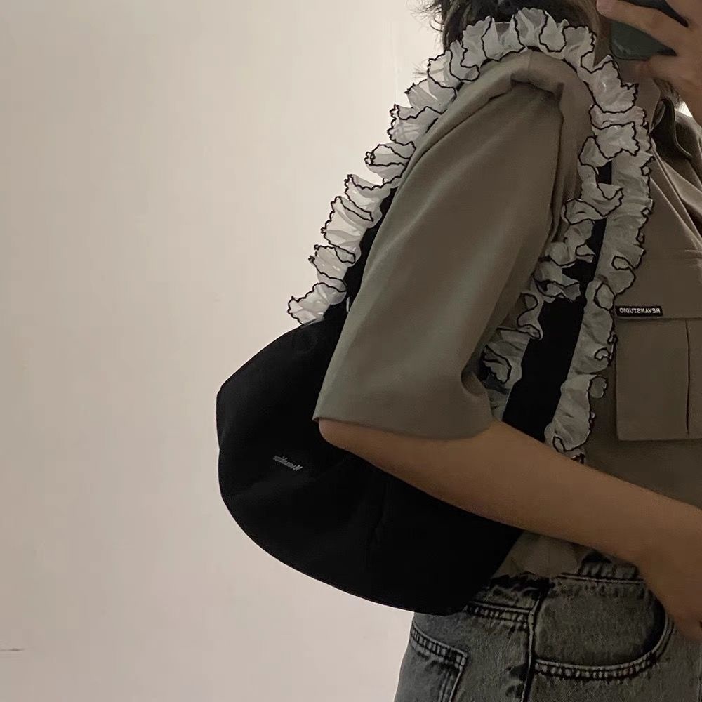 Túi Đựng Đồ Trang Điểm Bằng Vải Canvas Phối Ren Xinh Xắn