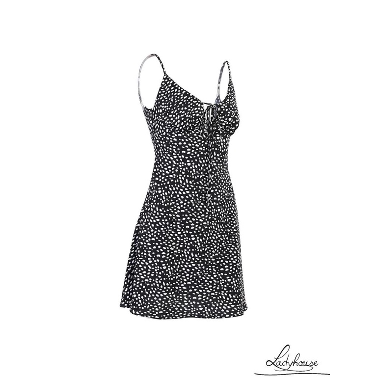 Đầm Hai Dây Hở Lưng Họa Tiết Chấm Bi Thời Trang Sành Điệu Cho Nữ