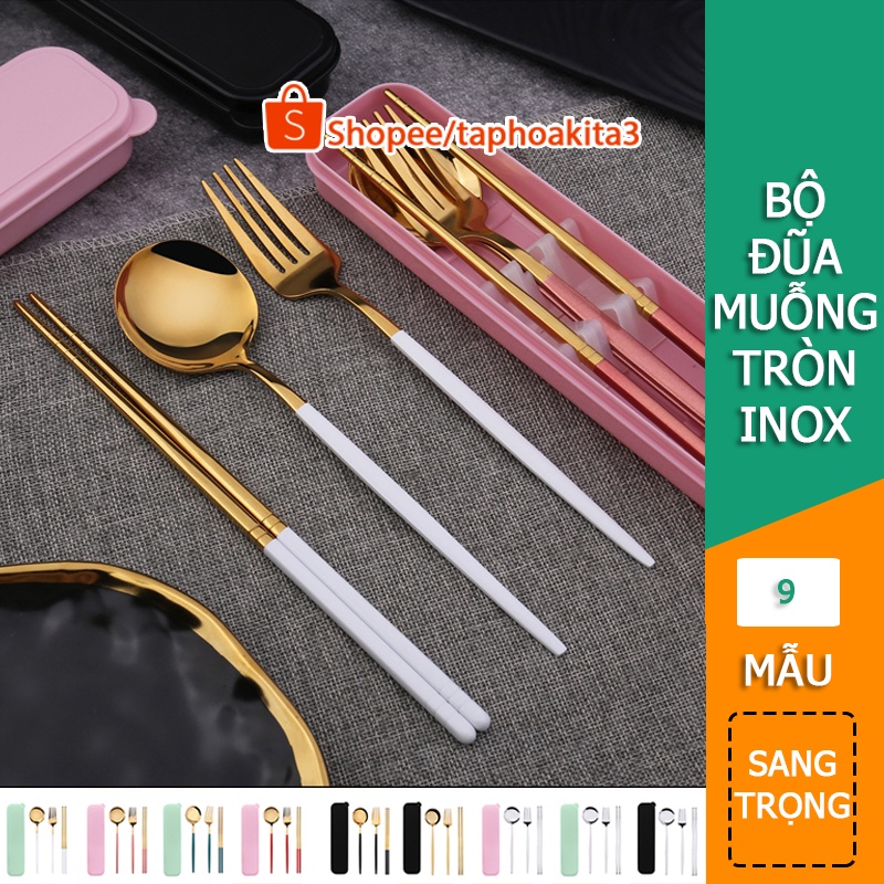 Bộ Đũa Muỗng Nĩa Inox Cơm Trưa Cao Cấp / Sang Trọng Tiện Dụng Văn Phòng / Dã Ngoại #C403