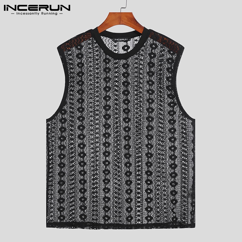 Áo không tay INCERUN phối ren lưới xuyên thấu thời trang mùa hè cho nam