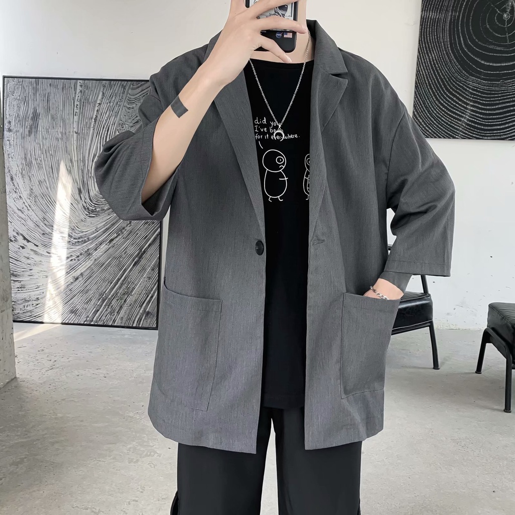 Áo Khoác Blazer Trơn Tay Lỡ Unisex Cho Cả Nam Và Nữ Vải Đũi Xuất Đẹp Và Thoáng Mát