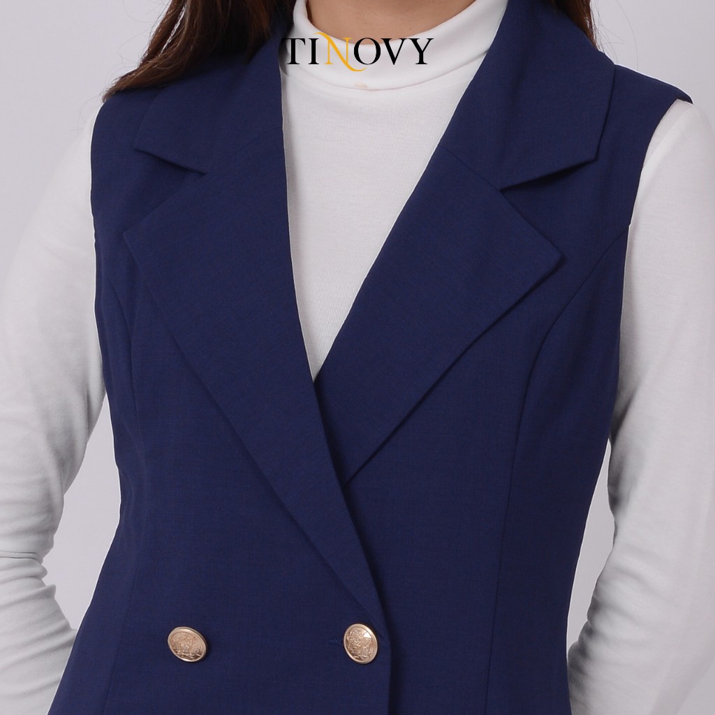 Áo Vest Gile Nữ TINOVY Dáng Dài Hai Hàng Cúc Xếp Ly Xoè T0985