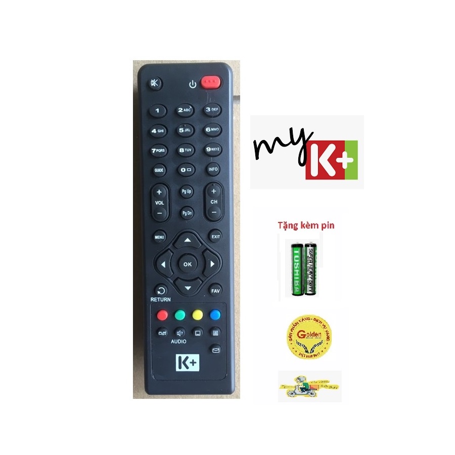 Điều khiển đầu thu K+ vuông-Tặng kèm pin- Remote đầu thu truyền hình đầu K+ loại vuông