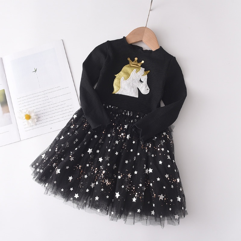 BEAR LEADER Đầm Công Chúa Tay Dài Phối Lưới Cotton Thời Trang Mùa Thu Xinh Xắn Cho Bé Gái