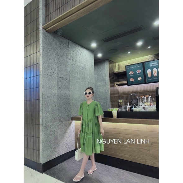 Váy bb suông cúc dọc xoè 3 tầng 2 lớp