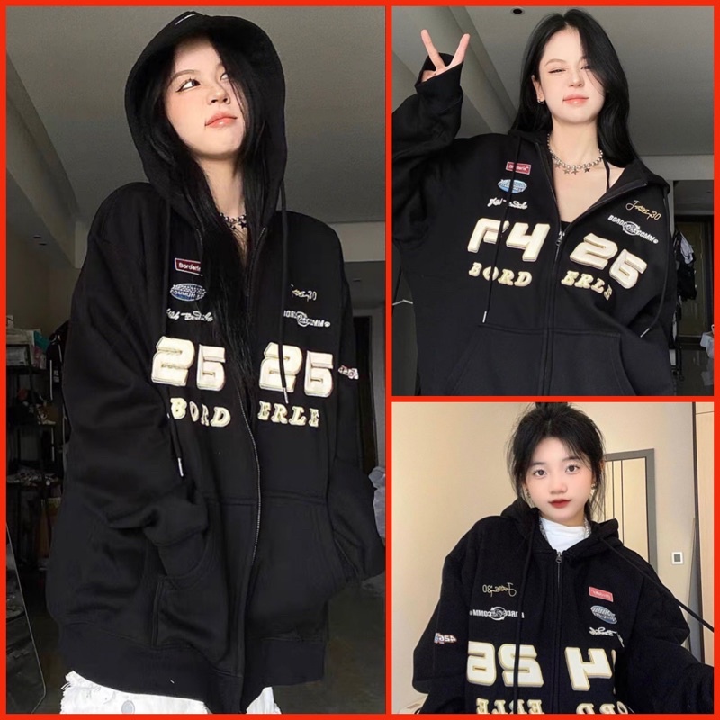 Áo khoác nỉ ngoại Bord Erle Unisex - Hoodie zip form rộng tay phồng kiểu dáng thể thao đường phố