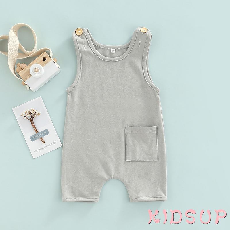 Bộ Áo Liền Quần Hai Dây Ngắn Màu Trơn Thời Trang Mùa Hè Cho Bé 0-3 Tuổi