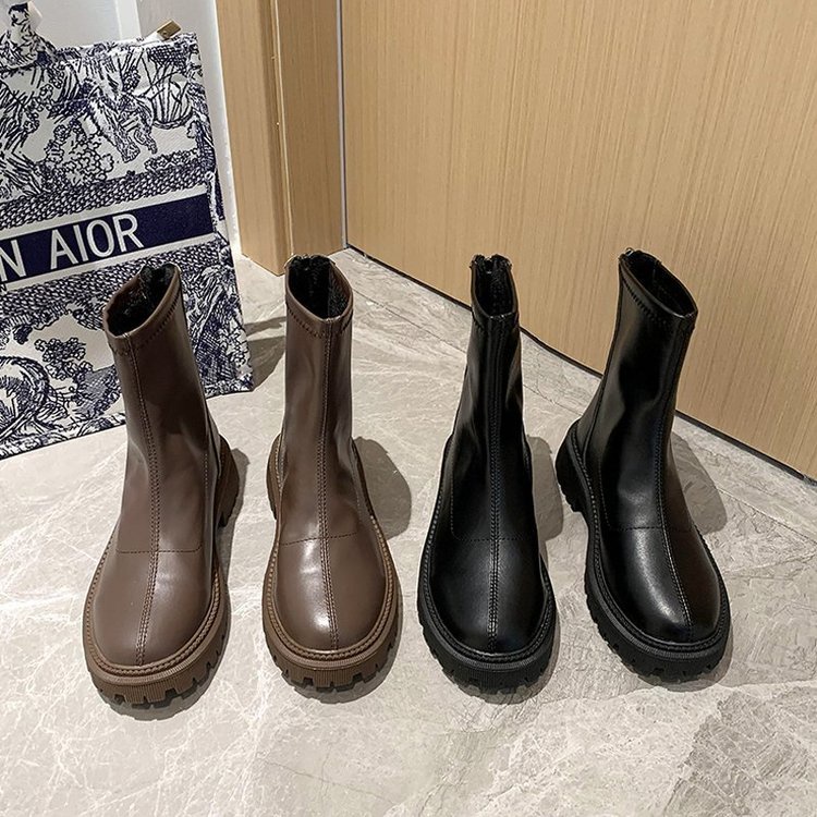 Giày Bốt Cao Gót Mũi Tròn Phối Dây Khóa Kéo Thời Trang Sành Điệu Cho Nữ | BigBuy360 - bigbuy360.vn