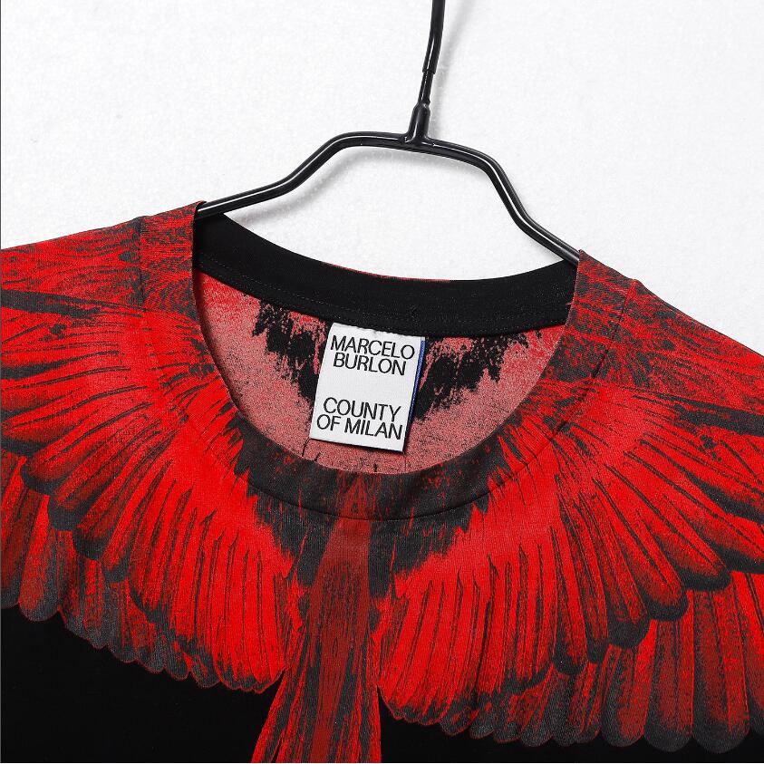 Áo Thun Cotton Tay Ngắn Màu Đen In Hình Đôi Cánh Đỏ Và Đỏ Thời Trang