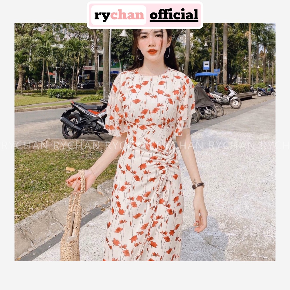 [ẢNH THẬT CUỐI] Đầm Xòe Hoa Dáng Dài Nhún Sườn Tay Loe Thanh Lịch - DX537