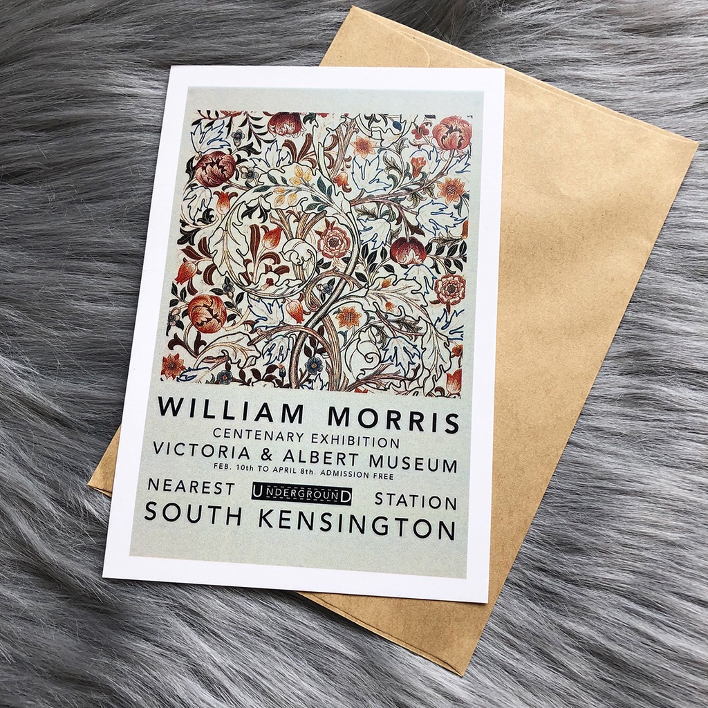 Postcard, Thiệp chúc mừng, Tranh trang trí BST hoa văn William Morris  kèm bao thư Kraft