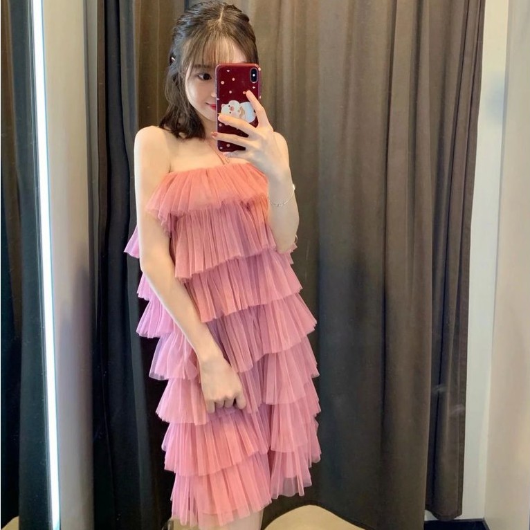 Đầm Suông Lưới 7 Tầng Chất Lưới Mềm Mịn Có Lót (HỒNG)