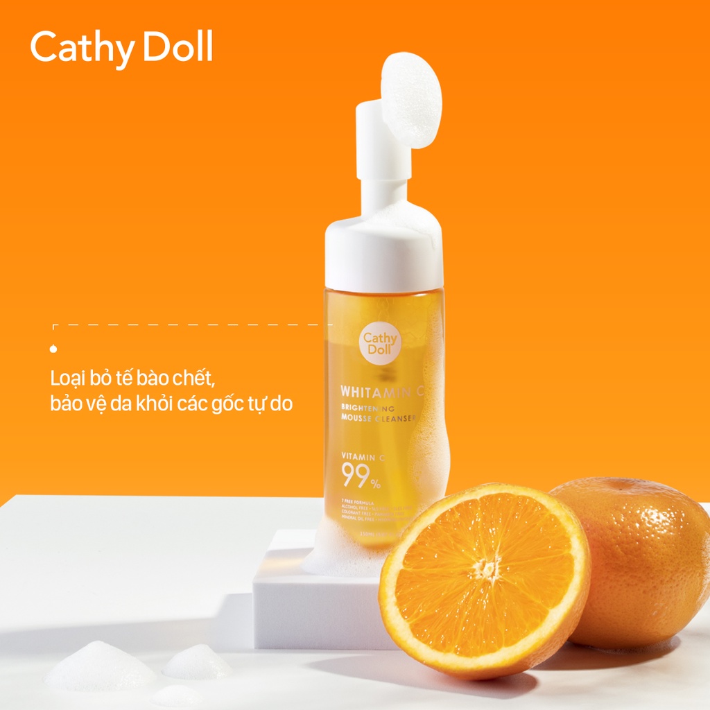 Bọt rửa mặt dưỡng trắng da mờ thâm Cathy Doll Whitamin C Brightening Mousse Cleanser 150ml