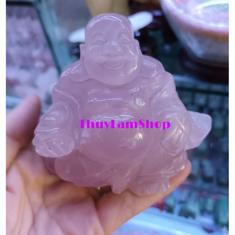 Tượng đá Phật Di Lặc màu hồng đặt bàn làm việc, phòn khách, phòng thờ, xe hơi