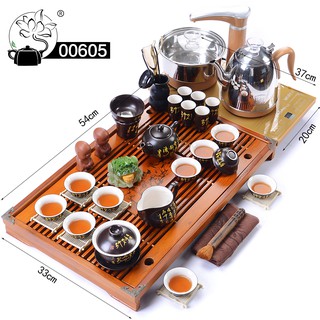 Bàn trà điện thông minh- khay gỗ, ấm chén gốm sứ ,ấm chén tử sa 00601-18001