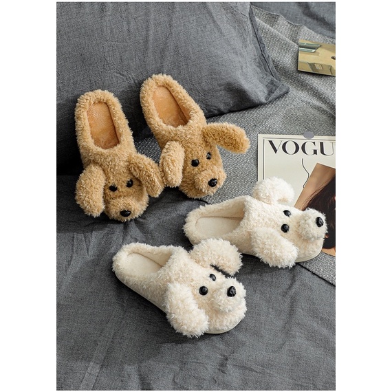 Dép bông đi trong nhà hình thú hình chó con siêu đáng yêu  đế cao su siêu êm, dép lông nam nữ