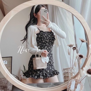 Set đầm hoa + áo cardigan