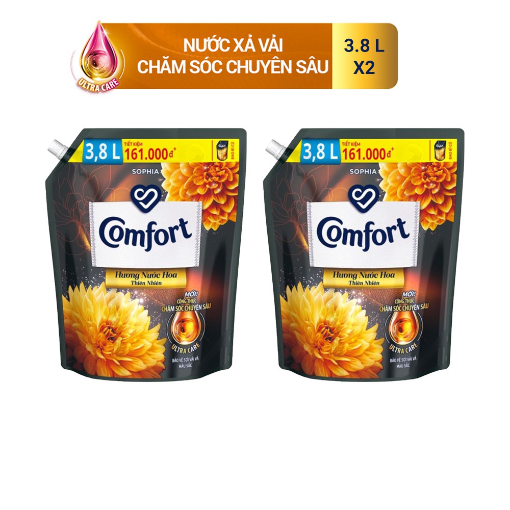 Combo 2 túi nước xả làm mềm vải Comfort Chăm sóc Chuyên sâu Đậm đặc Một lần xả túi 3.8L