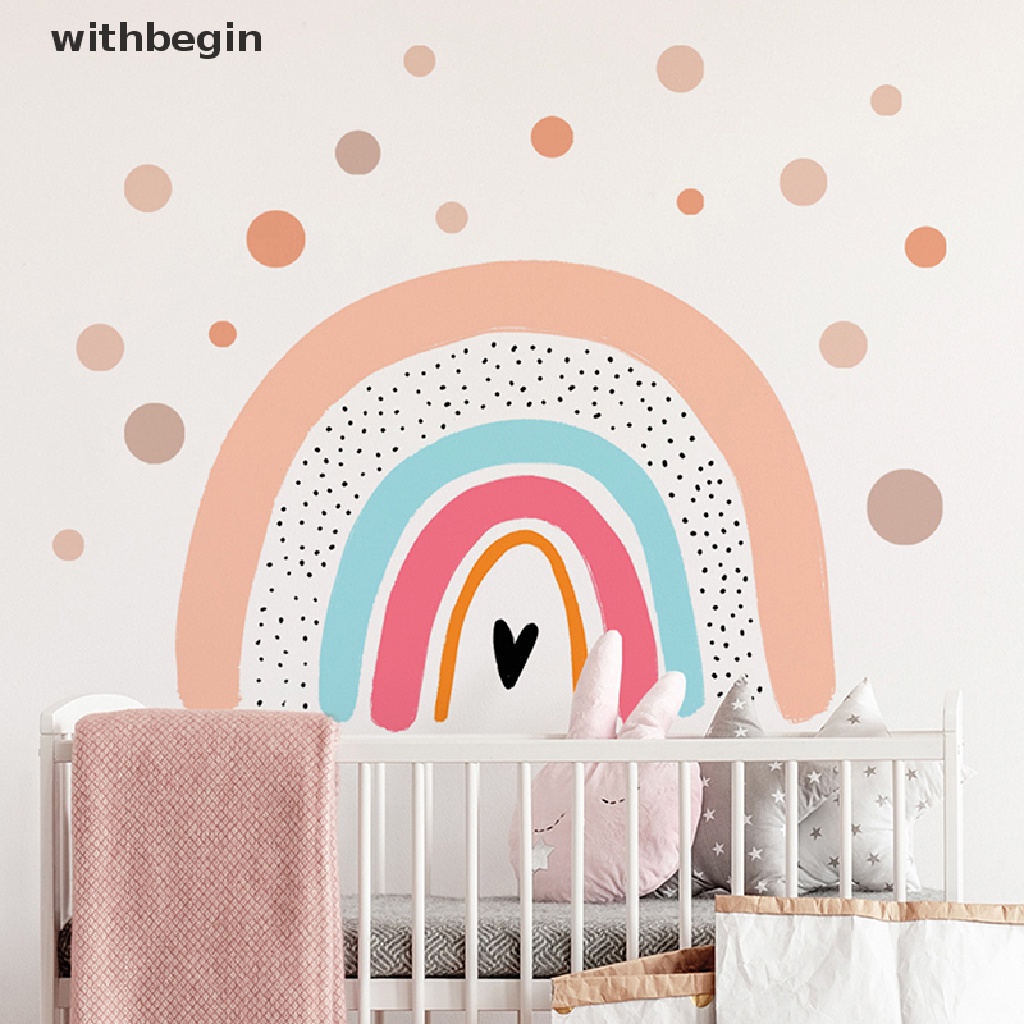 Miếng dán tường hình trái tim màu cầu vồng trang trí phòng ngủ cho bé