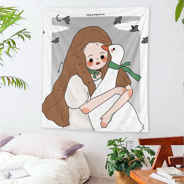 Vải treo tường decor phòng ngủ - Tranh vải hình cô gái dễ thương