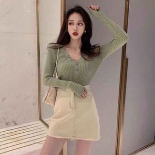 Áo len tăm cầu vồng tay dài cổ chữ V chất mềm mịn cực đẹp dễ mix đồ