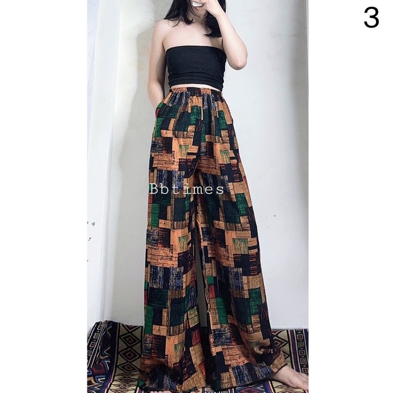 Quần ống rộng lanh thổ cẩm (Ảnh thật)