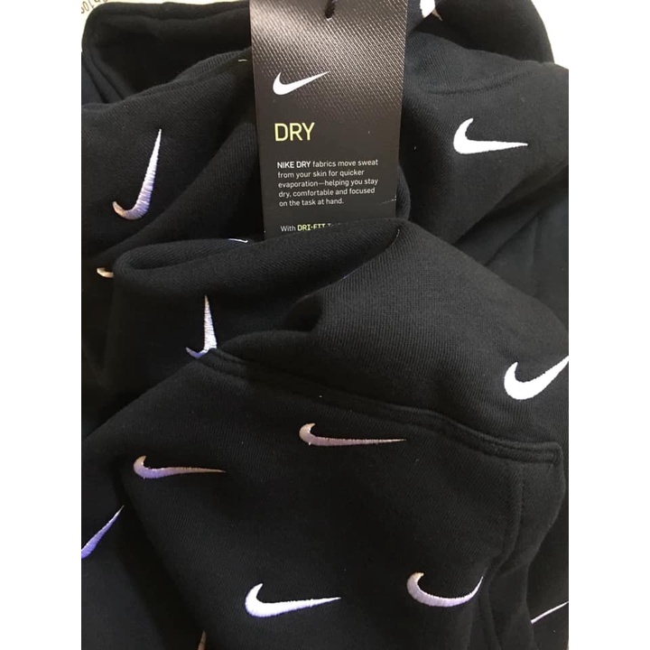 Hodie nike thêu logo đen